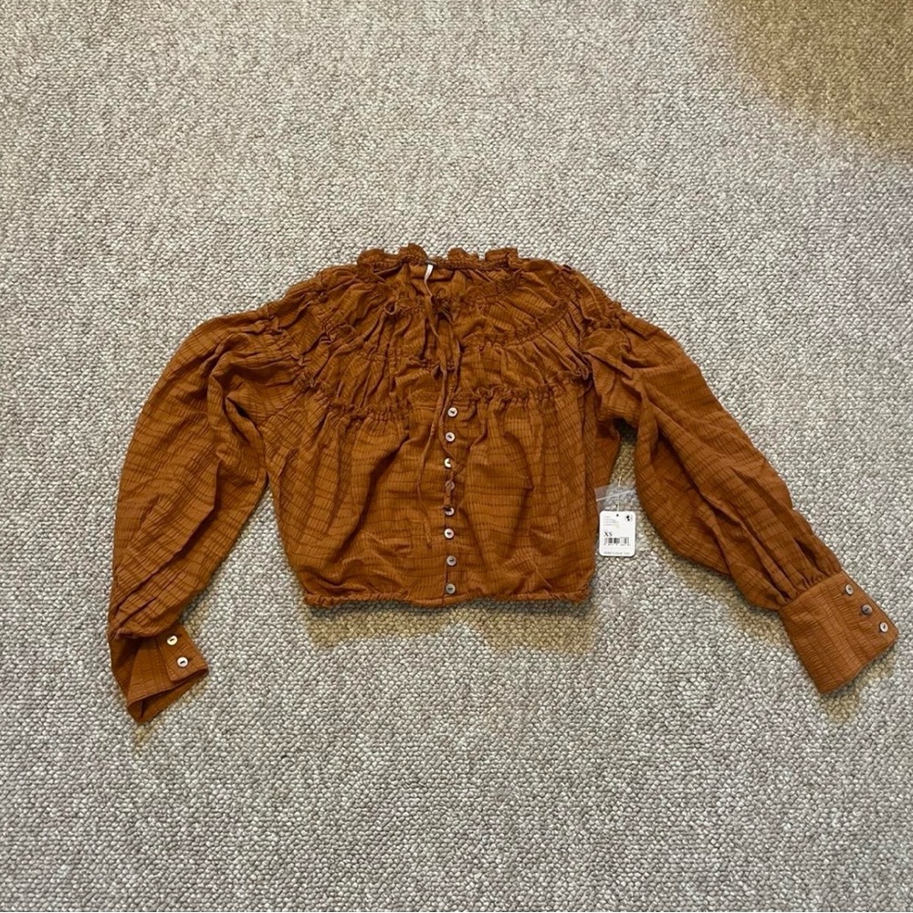 Free People Rust Button-Up Blouse